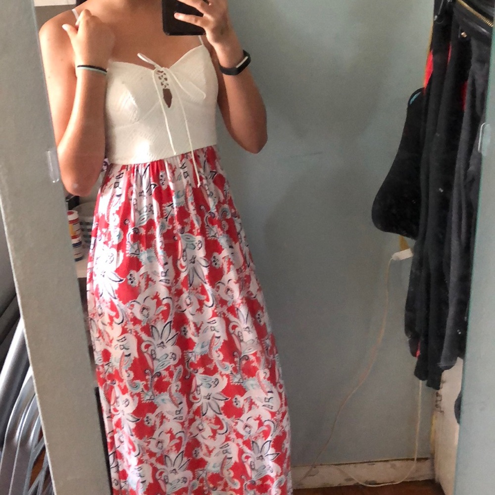 White and red maxi summer dress from Macy’s